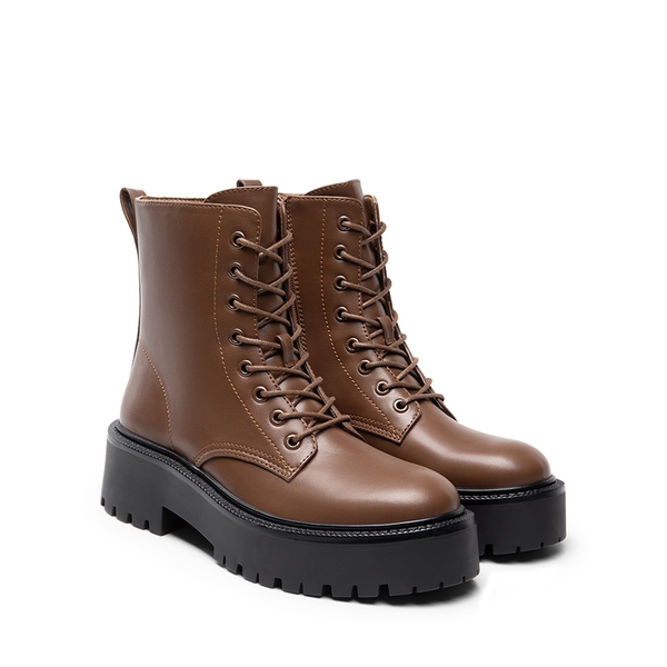 Chunky Non-Slip Combat Ankle Boots - BROWN-PU - 5